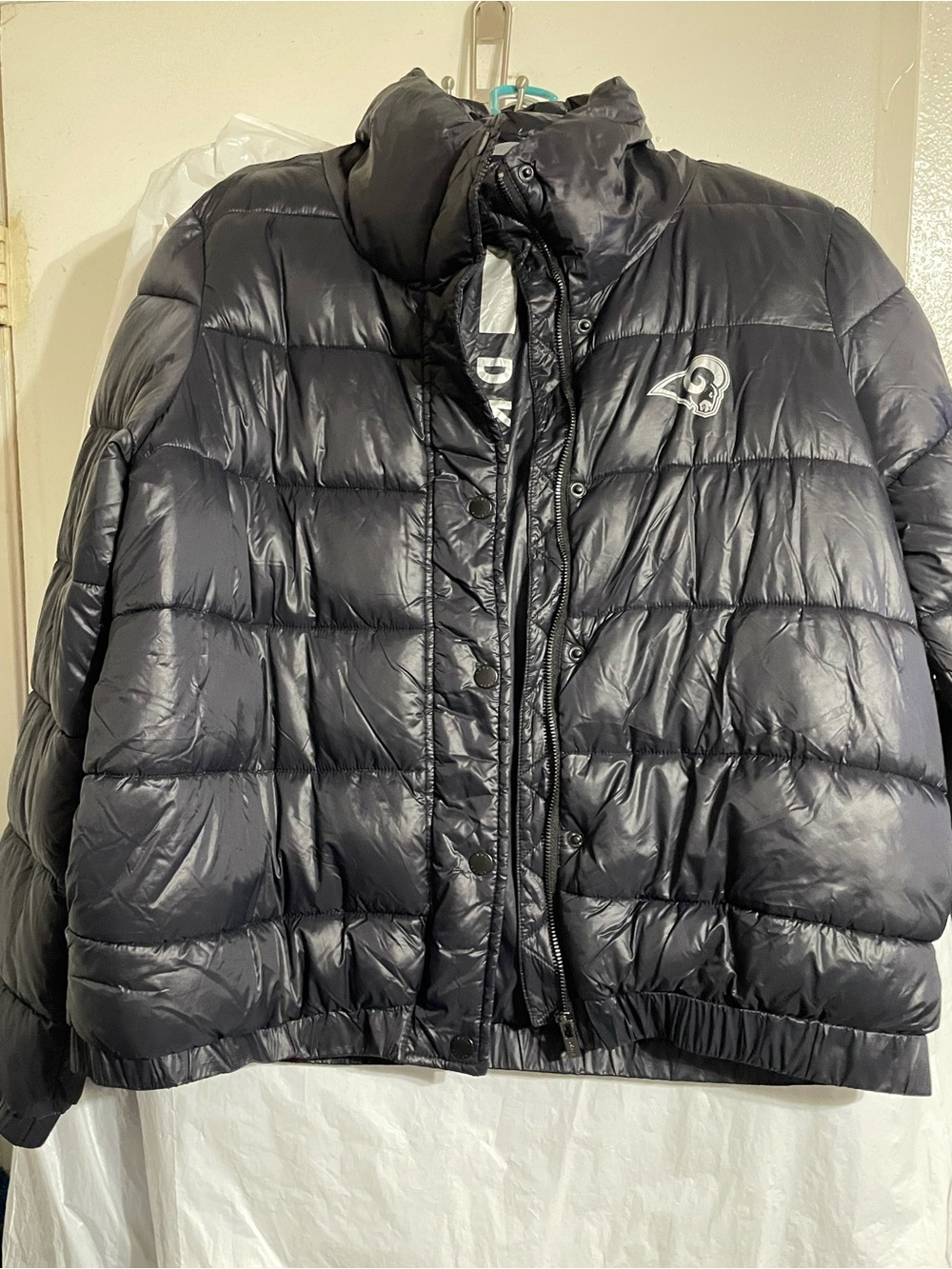 DKNY Black Quilted Puffer Jacket with Logo